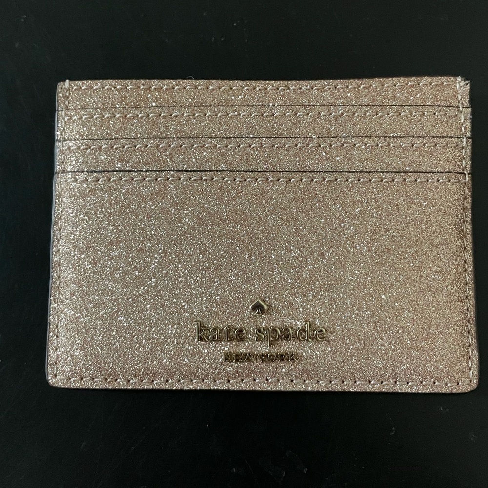kate spade rose gold glitter card holder
